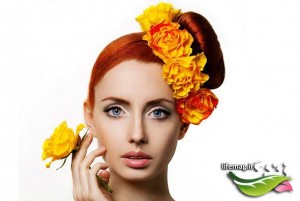 Beautiful woman with yellow flowers